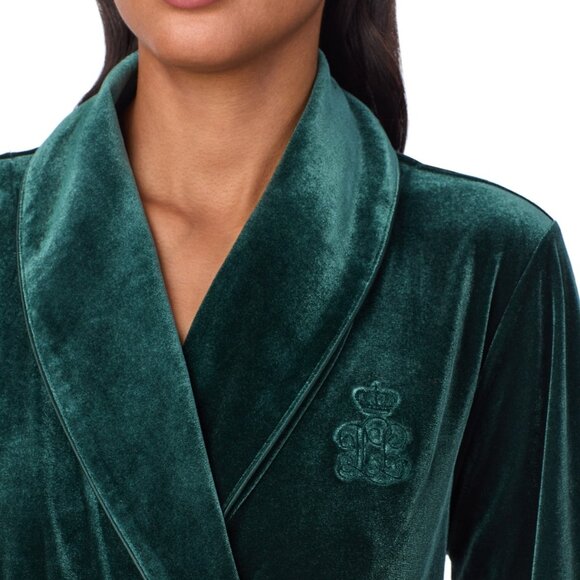 #38 Lauren Ralph Lauren Women's Velvet Shawl-Collar Robe - Emerald - Picture 2 of 2